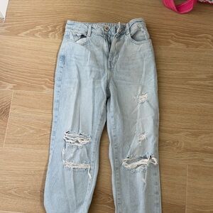 Zara Light Blue Distressed Boyfriend Jeans